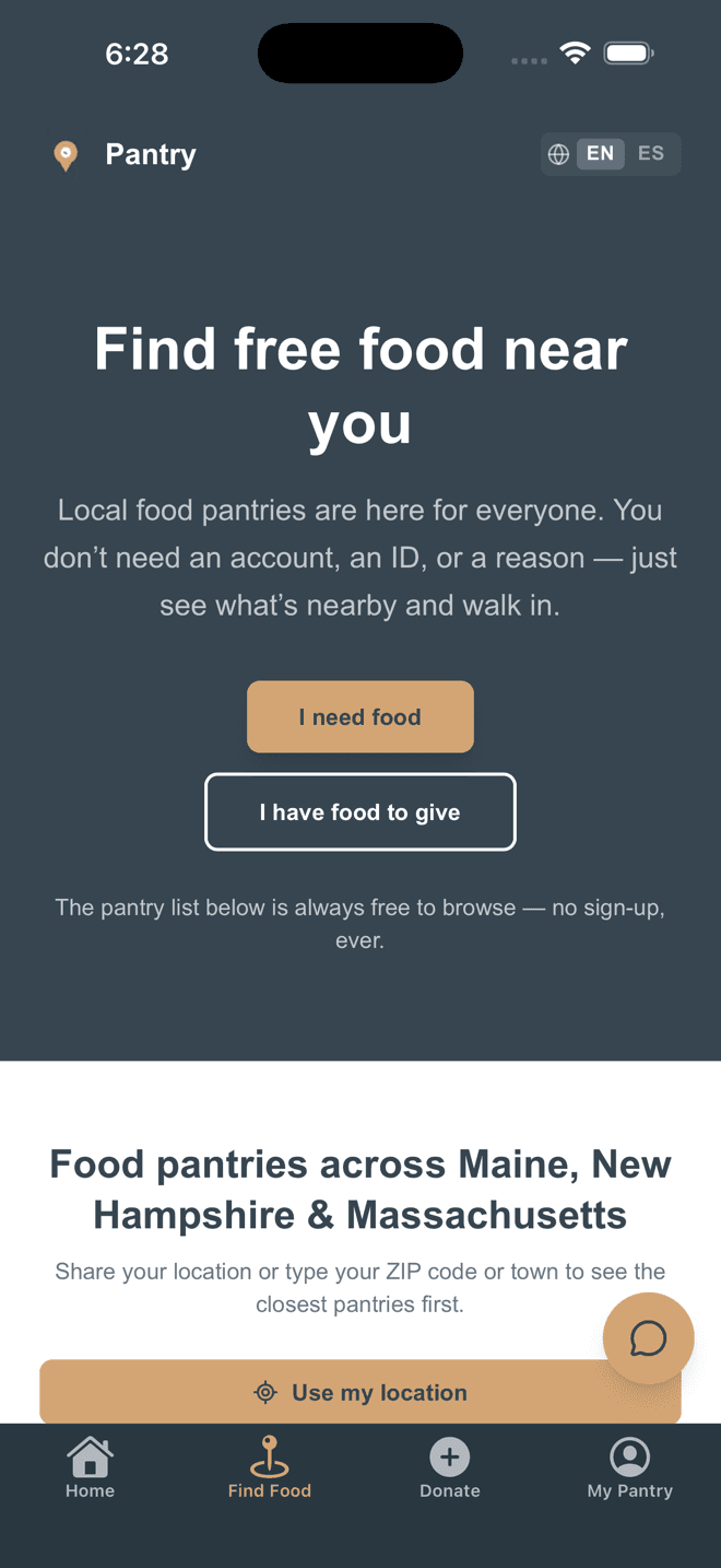 Finding free food near you by ZIP code or current location.